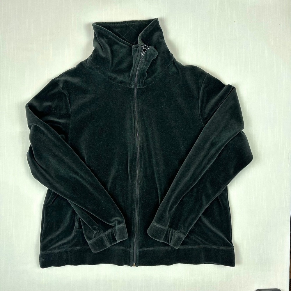 White Stag Womens Black Velour Full Zip Jacket Funnel Neck Large 12/14
